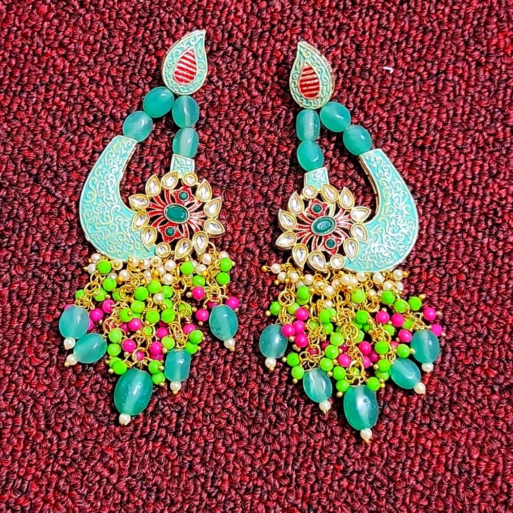 Indian Bollywood Style Beaded Polki Earrings Chandler Drop.